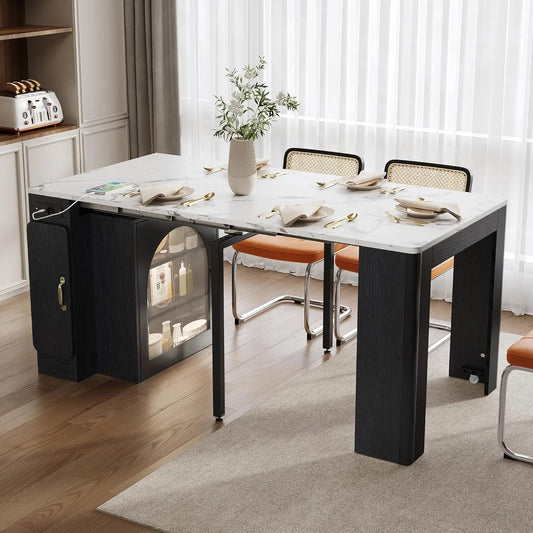 Chariot de Cuisine à Roulettes, Table Extensible avec Plateau Amovible et Portes en Verre