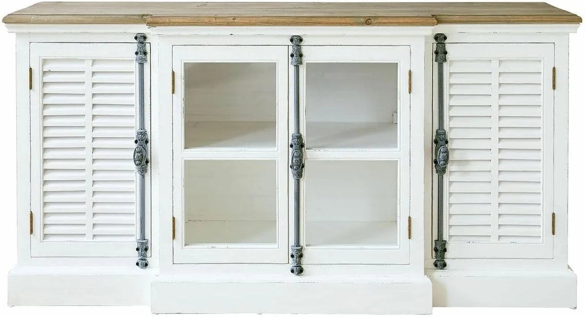 Buffet Yatesford avec Portes Persiennes en Bois et Métal, Style Décoratif, Blanc