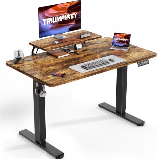 Bureau Électrique Réglable en Hauteur 120x60cm Marron pour Travail et Jeux