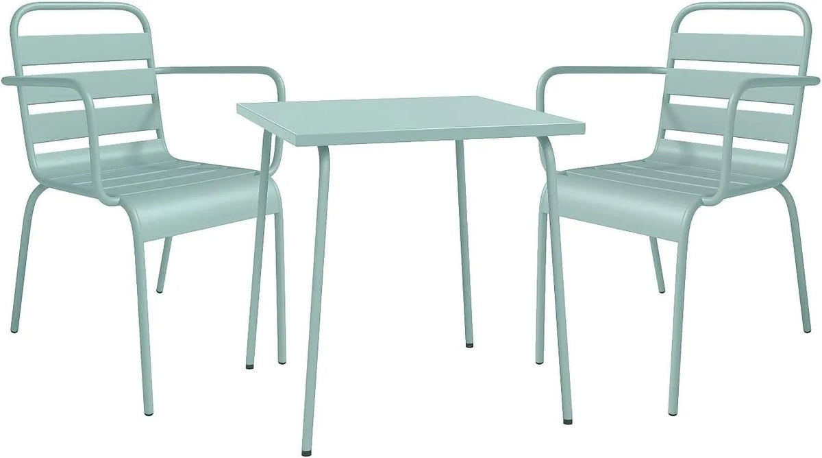 Ensemble de Jardin Metal: Table et 2 Chaises Vert Amande - MIRMANDE