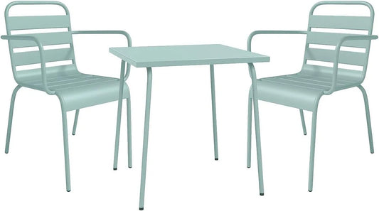 Ensemble de Jardin Metal: Table et 2 Chaises Vert Amande - MIRMANDE
