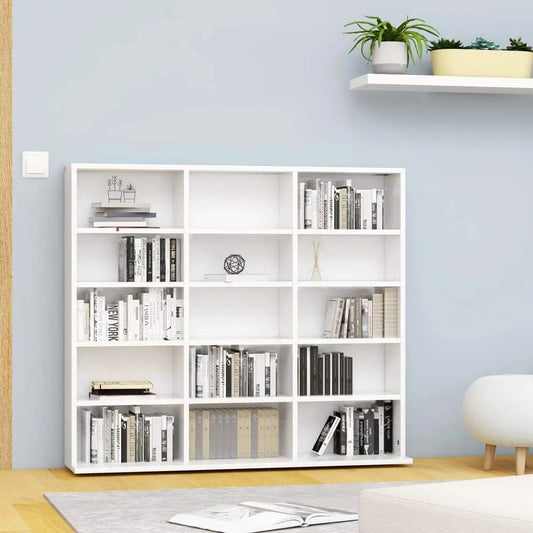 Chusui Meuble de Rangement pour CD et DVD en Blanc 102x23x89,5 cm, Étagère pour Livres et Bureau en Aggloméré
