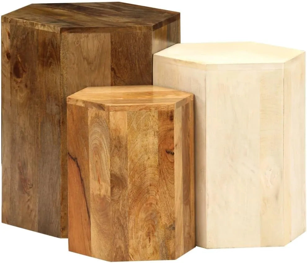 Ensemble de 3 tables basses vintage en bois de manguier pour salon