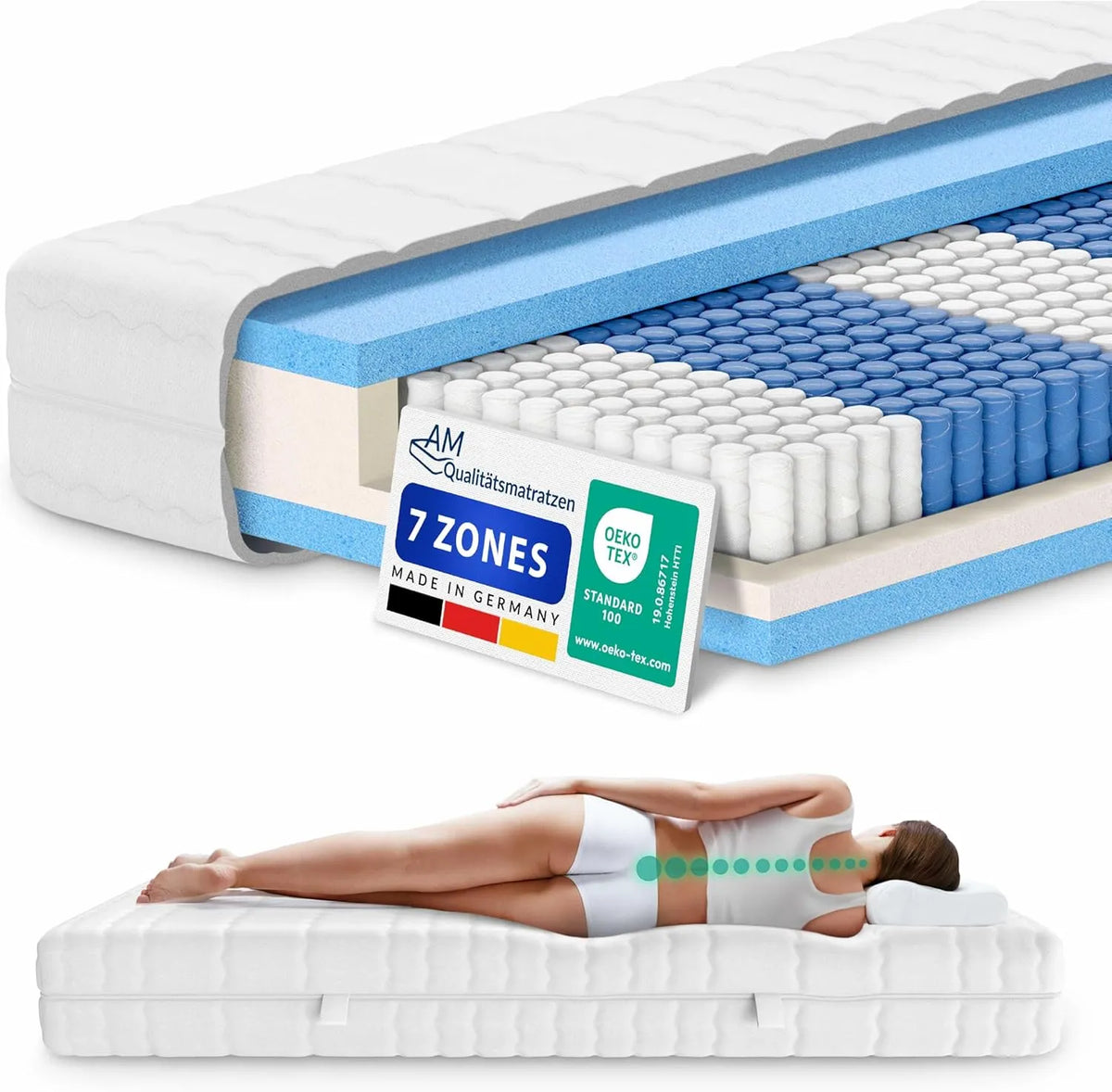 Matelas Orthopédique 90x200 cm avec 1000 Ressorts Ensachés - 7 Zones de Confort - Épaisseur 24 cm
