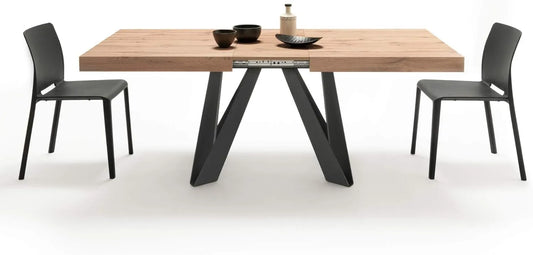 Table Extensible Romina en Bois Rustique et Pieds en Fer Noir, 160-240 cm, 6 à 10 Personnes
