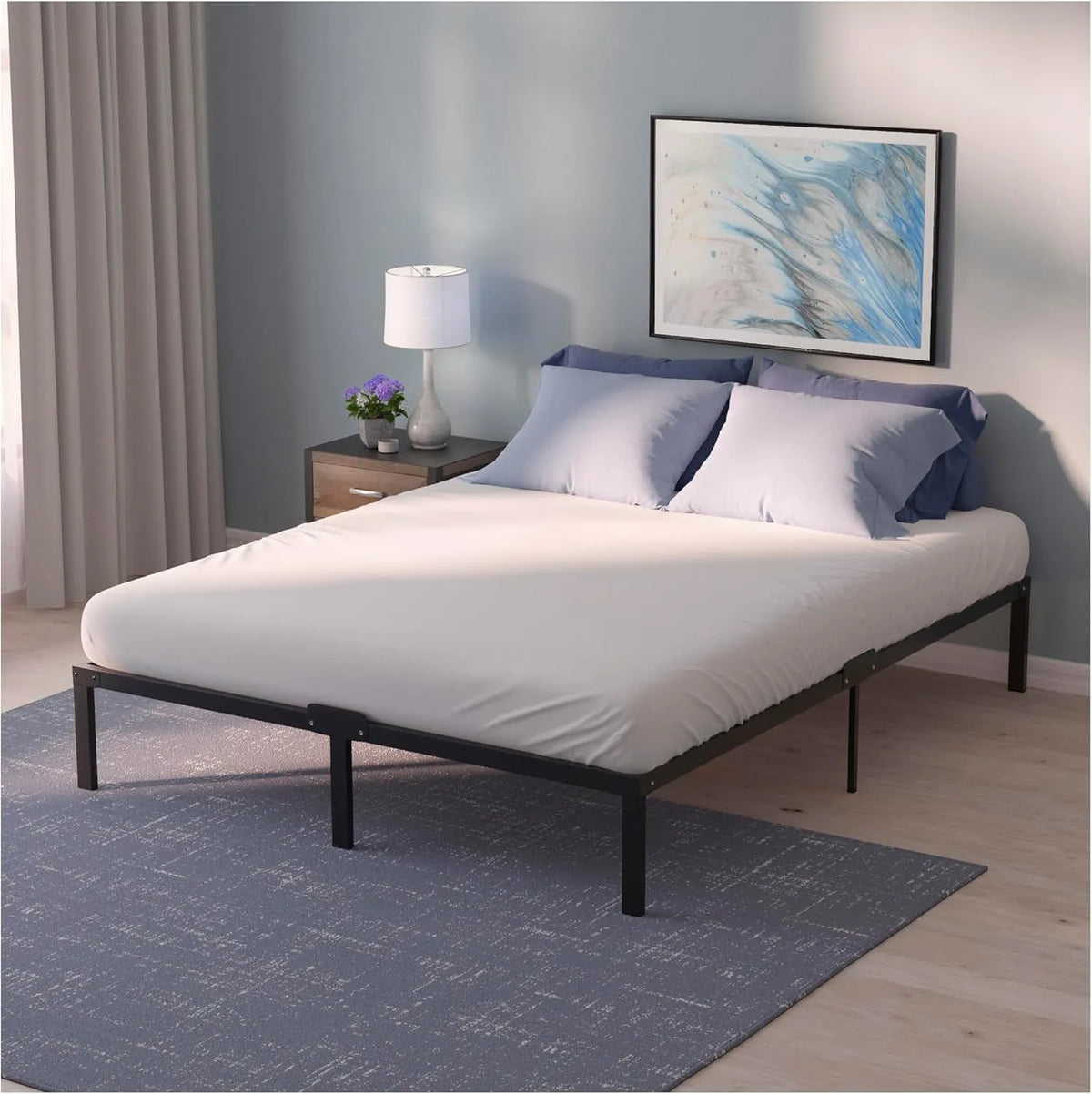 Cadre de lit Dreamzie 200x200 cm avec sommier en métal - Robuste et facile à assembler, espace de rangement généreux de 37 cm