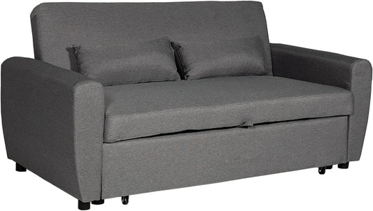 Canapé-Lit 2 Places Tissu Gris avec Dossier Réglable et Coussins