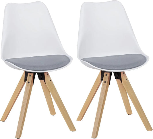 Ensemble de 2 chaises de salle à manger rétro scandinaves en tissu gris et blanc