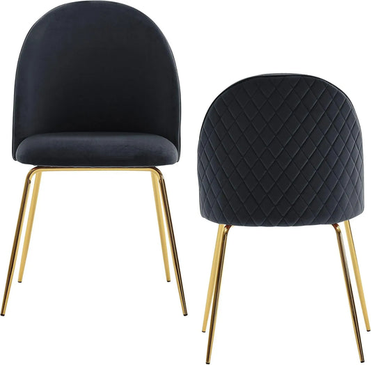 Lot de 2 chaises scandinaves en velours noir avec pieds dorés pour salle à manger