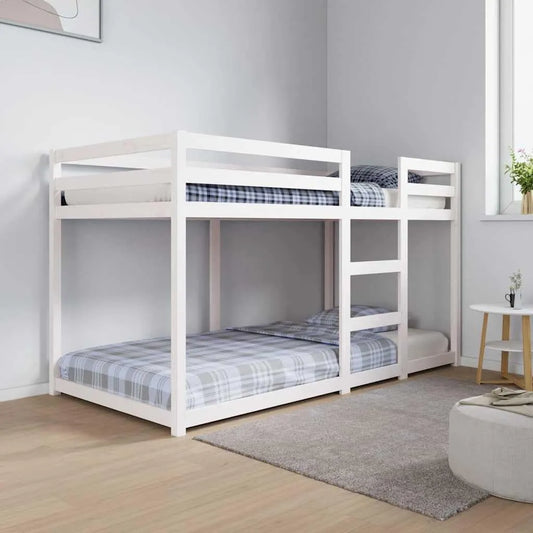 Lit superposé enfant en bois de pin blanc 90x190 cm - Cadre robuste