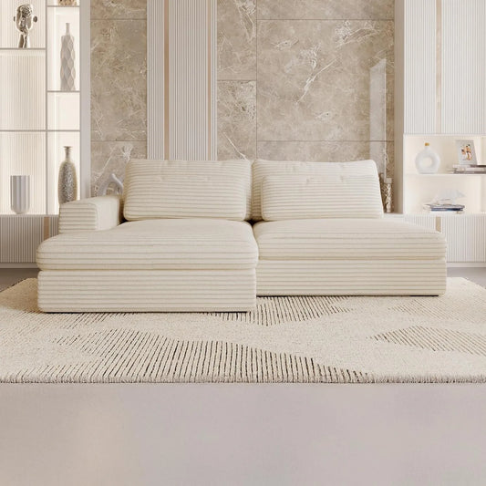 Canapé d'Angle Convertible en Velours Beige avec Coffre - Modèle Ayda, Angle Gauche