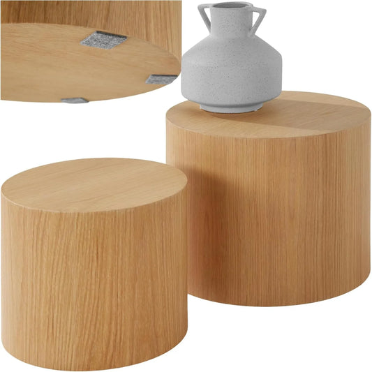 Ensemble de 2 Tables Rondes en Chêne pour Salon et Chambre