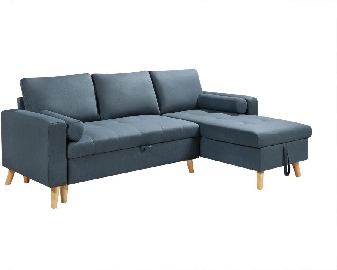 Canapé d'angle convertible réversible bleu canard avec rangement KORI