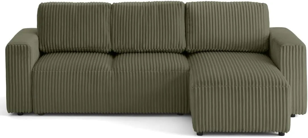 Canapé d'Angle Réversible 4 Places Convertible avec Coffre en Velours Vert