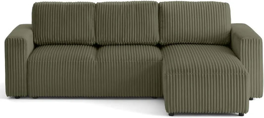Canapé d'Angle Réversible 4 Places Convertible avec Coffre en Velours Vert