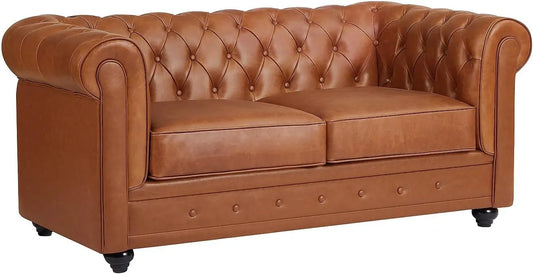 Canapé Chesterfield 2 Places en Cuir Marron Clair