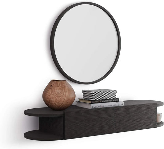 Console Murale Olivia avec Tiroirs, Bois Noir, Fabriquée en Italie