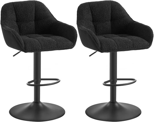 Paire de tabourets de bar WOLTU réglables avec dossier, tissu chenille noir