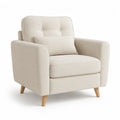 fauteuil 1 place 86 cm x 82 cm x 88 cm tissu polyester beige dossier capitonné pieds bois massif hêtre