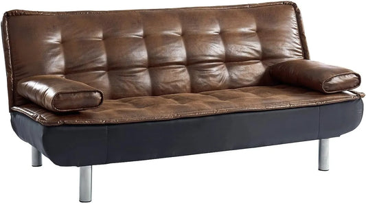 Canapé-lit 3 places en microfibre marron vieilli MISHAN II - Convertible style clic-clac