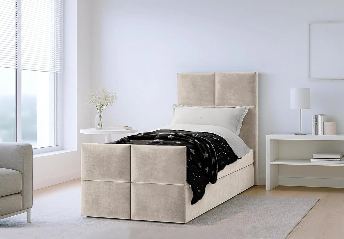 Lit sommier beige avec coffre de rangement 120 x 200 cm