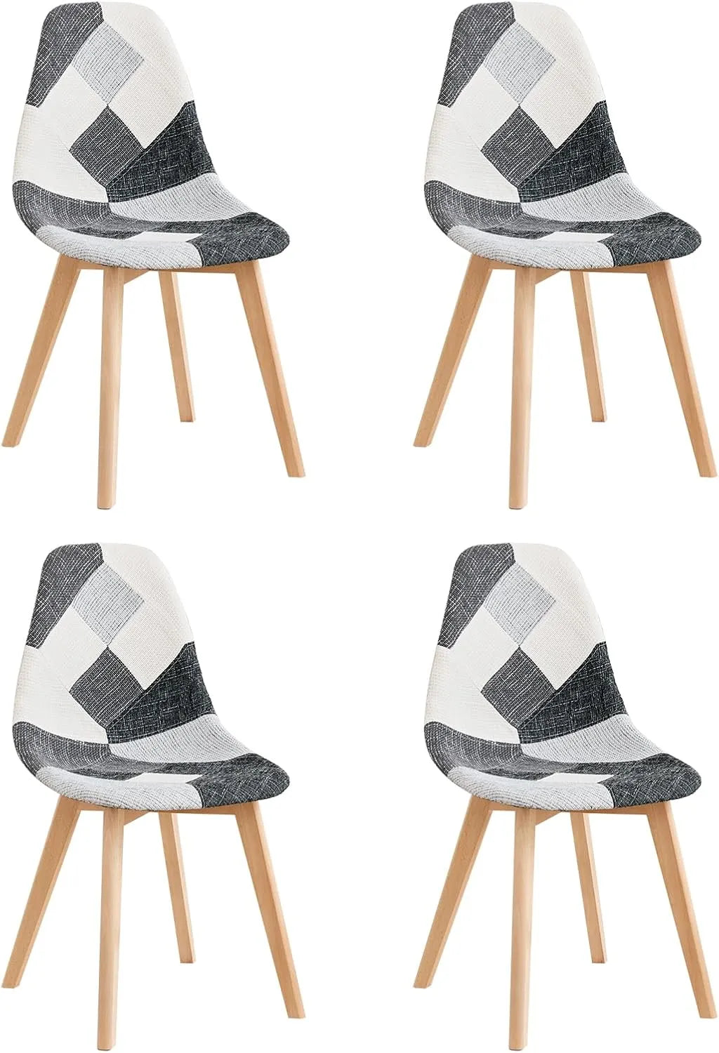 Ensemble de 4 Chaises Nordiques Patchwork pour Salle à Manger, Cuisine et Salon - Noir, Gris et Blanc
