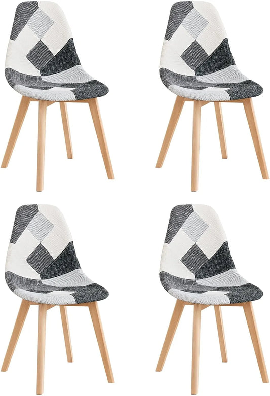 Ensemble de 4 Chaises Nordiques Patchwork pour Salle à Manger, Cuisine et Salon - Noir, Gris et Blanc