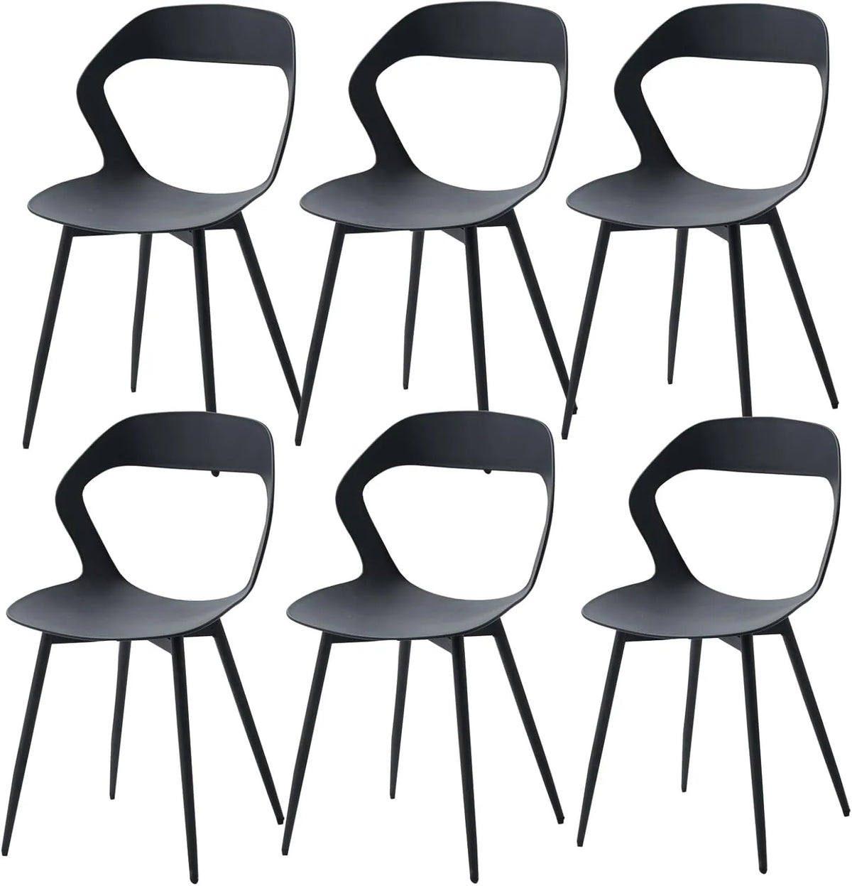 Ensemble de 6 Chaises de Jardin en Polypropylène Noir avec Pieds Métalliques pour Extérieur