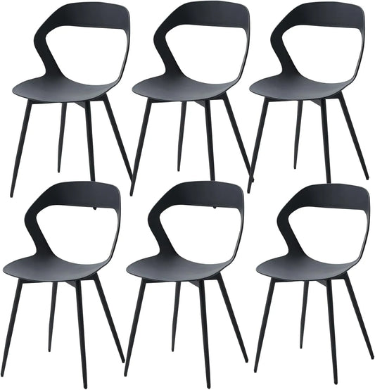 Ensemble de 6 Chaises de Jardin en Polypropylène Noir avec Pieds Métalliques pour Extérieur
