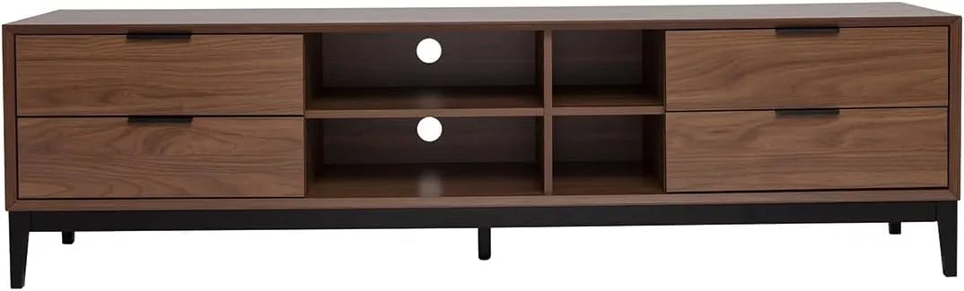 Meuble TV Vintage en Noyer Foncé et Métal Noir avec Rangement 180 cm