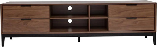 Meuble TV Vintage en Noyer Foncé et Métal Noir avec Rangement 180 cm