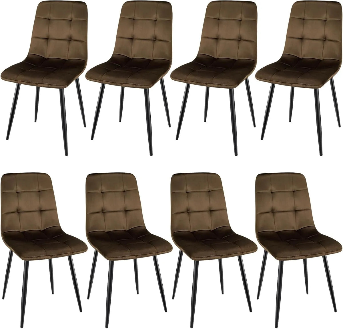 Lot de 8 chaises de salle à manger en velours hollandais, coussin épais pour salle à manger et cuisine, marron