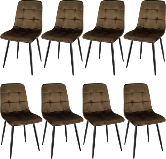 Lot de 8 chaises de salle à manger en velours hollandais, coussin épais pour salle à manger et cuisine, marron