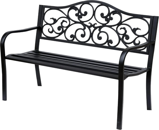 Banc de Jardin Outsunny 3 Places en Métal Noir Anti-Corrosion pour Terrasse