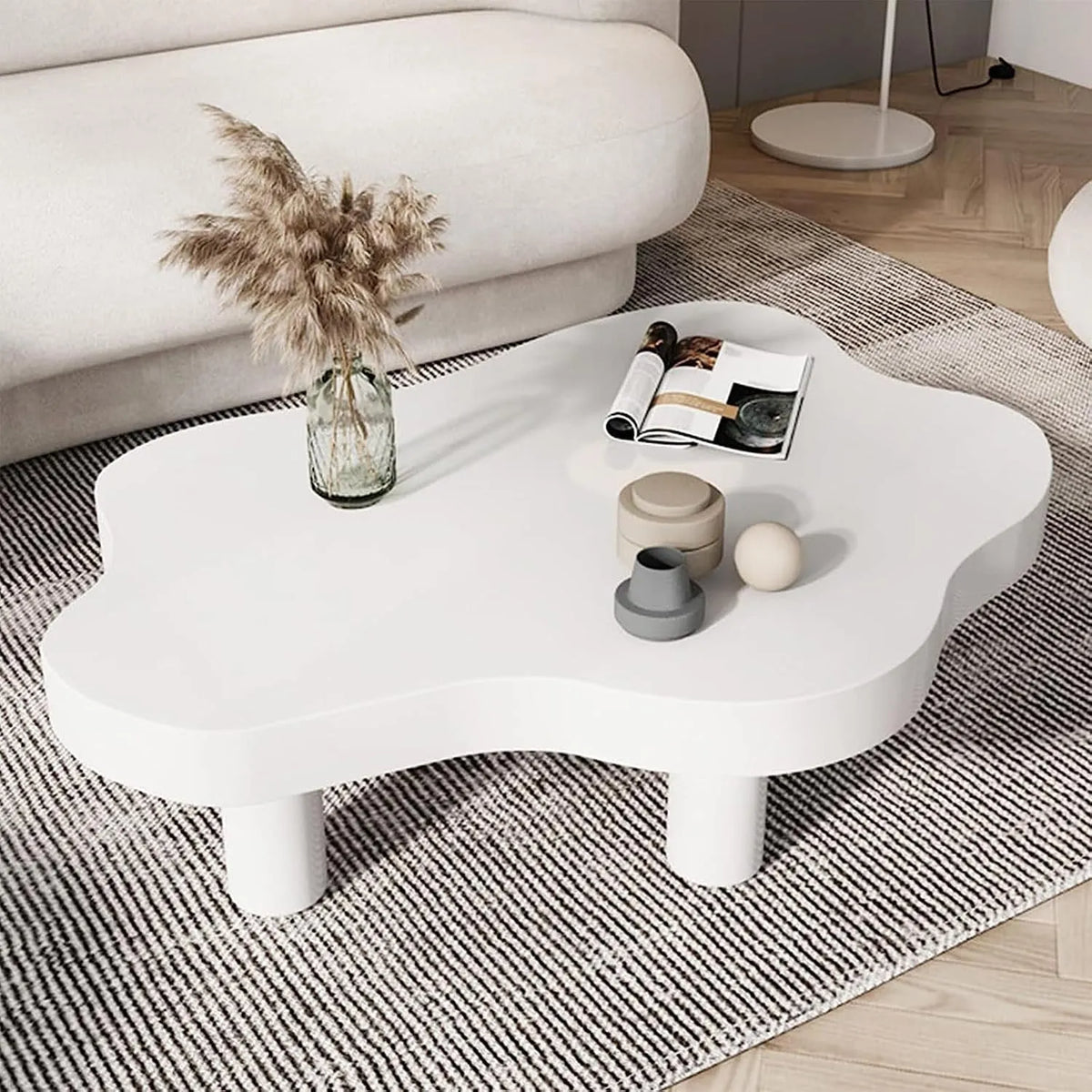 Table basse nuage moderne avec pieds en bois arrondis pour salon