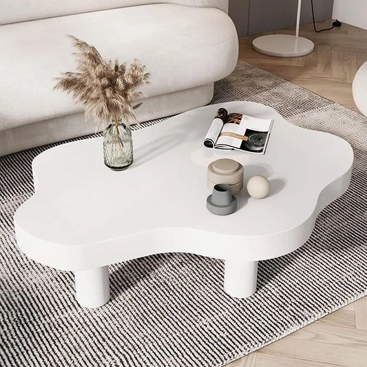 Table basse nuage moderne avec pieds en bois arrondis pour salon