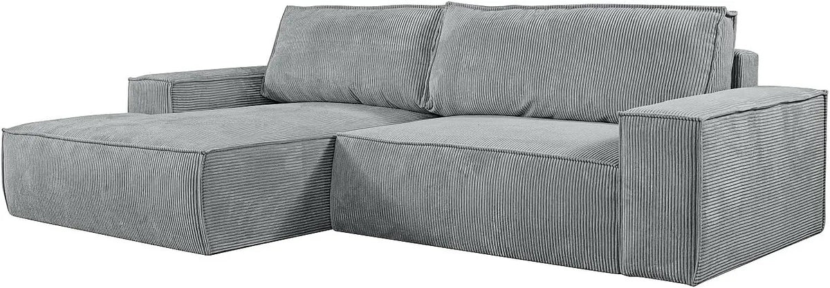 Canapé d'angle convertible gauche en tissu gris clair - Amelia