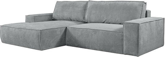 Canapé d'angle convertible gauche en tissu gris clair - Amelia