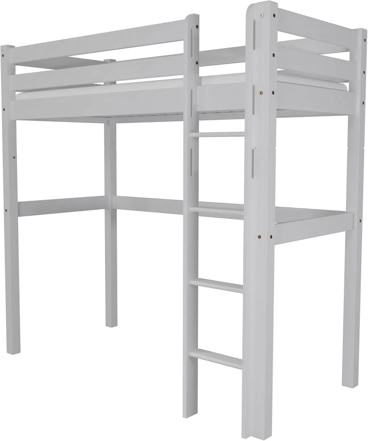 Lit mezzanine en hêtre massif, 90x200 cm, blanc laqué, pour enfants