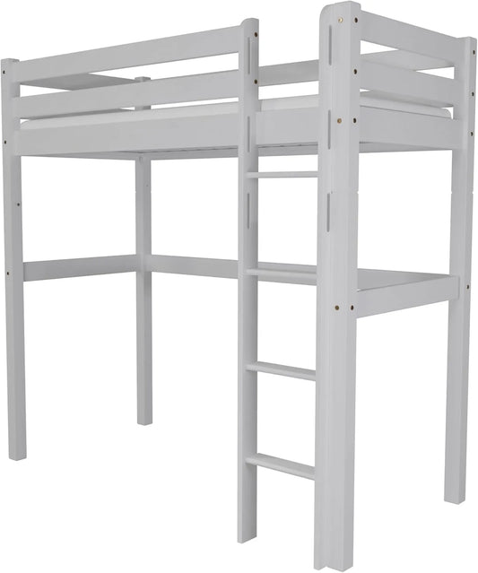 Lit mezzanine en hêtre massif, 90x200 cm, blanc laqué, pour enfants