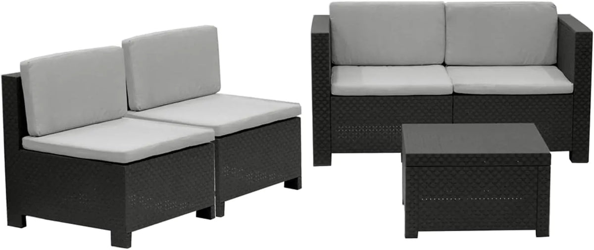 Ensemble Modulable de Jardin 4 Places en Résine Tressée Couleur Anthracite