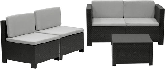 Ensemble Modulable de Jardin 4 Places en Résine Tressée Couleur Anthracite