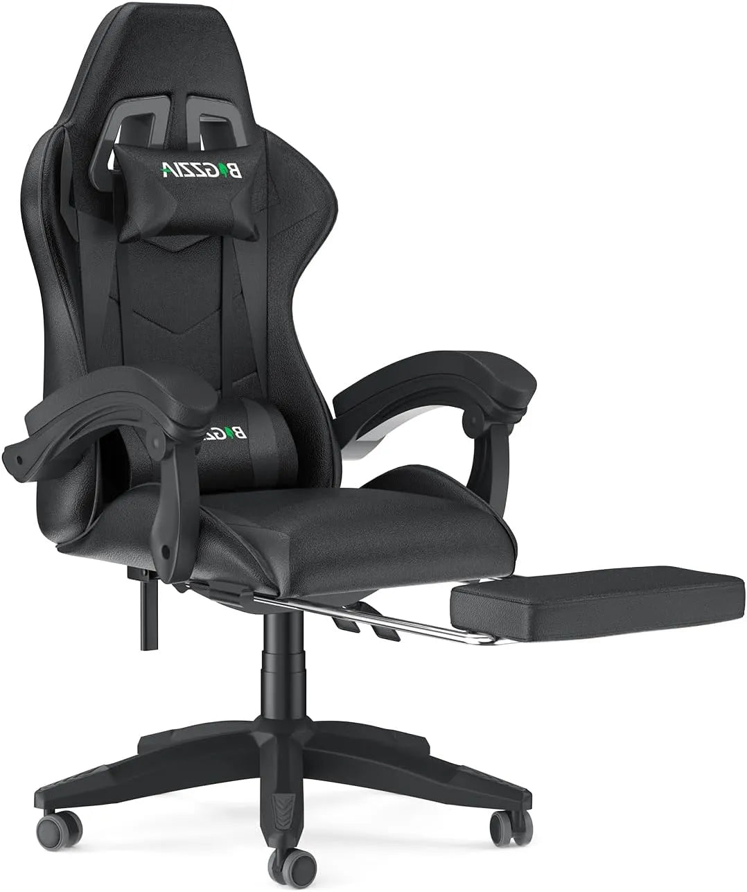 Chaise Gaming Ergonomique en Cuir PU, Réglable avec Support Lombaire et Têtière, Dossier Inclinable à 155°, Fauteuil Gamer avec Repose-Pieds pour Adultes et Enfants (Noir)