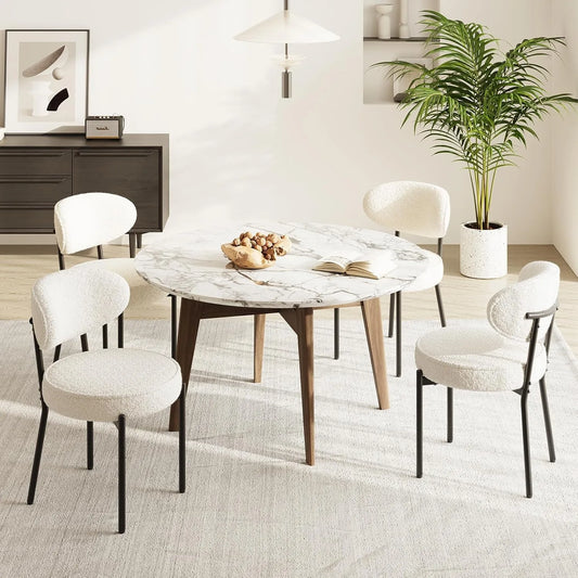 Ensemble de 4 chaises de salle à manger confortables en tissu doux avec structure métallique, blanches