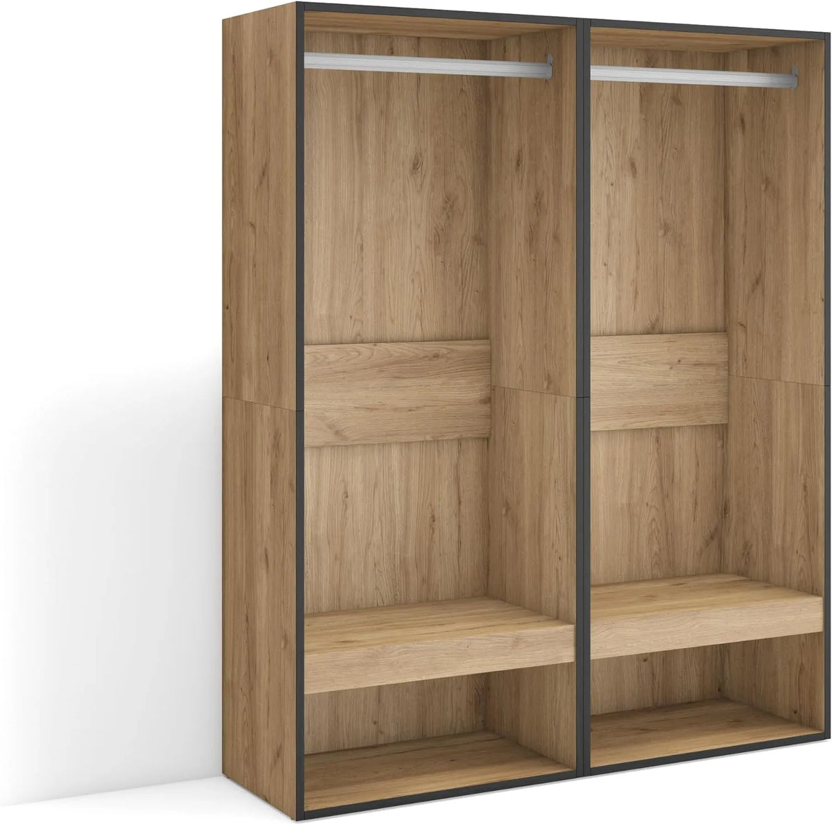 Armoire Ouverte Moderne en Chêne 120x145x35cm pour Chambre et Dressing