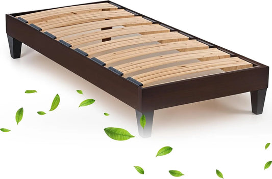 Cadre de Lit Simple en Bois Massif Gris 90x190 cm avec Sommier et Pieds, Design Épuré et Montage Rapide