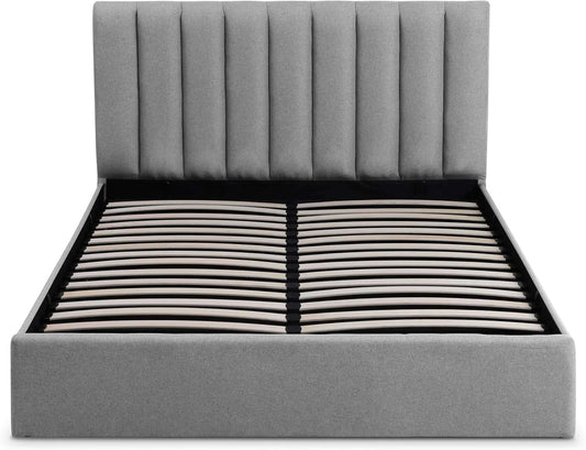 Lit Coffre 160cm avec Sommier Tissu Gris - Modèle Songe de Menzzo