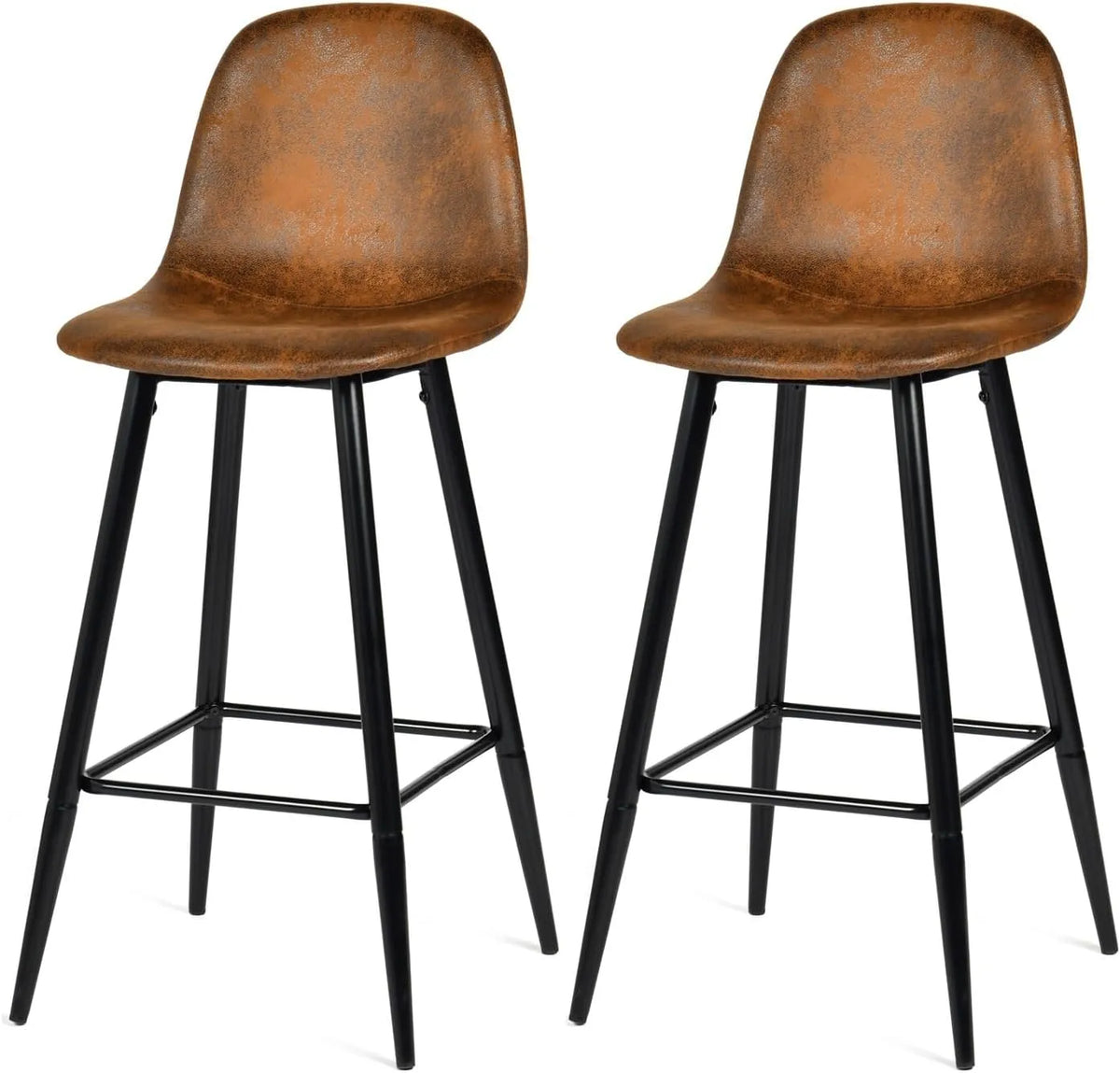 Lot de 2 Tabourets de Bar Vintage avec Dossier et Repose-Pieds en Suédine Marron, Style Industriel Confortable