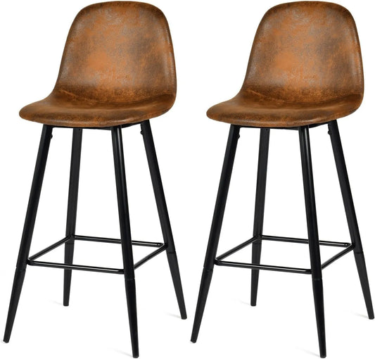Lot de 2 Tabourets de Bar Vintage avec Dossier et Repose-Pieds en Suédine Marron, Style Industriel Confortable