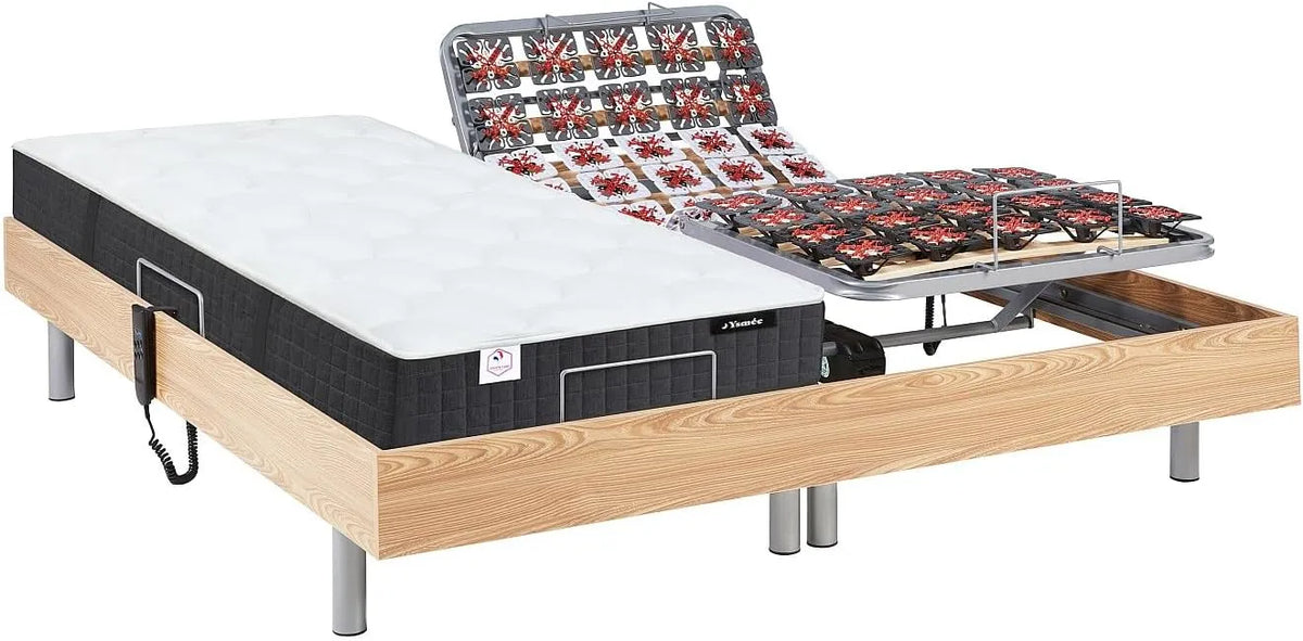 Lit Relaxation Électrique avec Matelas à Mémoire et Ressorts - 2x80x200 cm - Chêne - Modèle PHANES